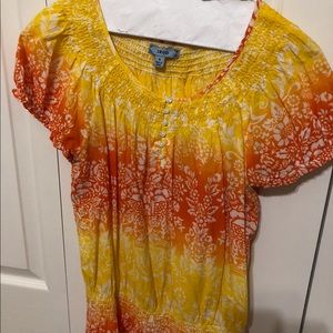 Yellow and orange izod top